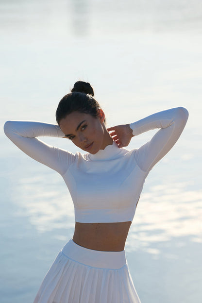 Open Back Long Sleeve Crop Top | White crop top