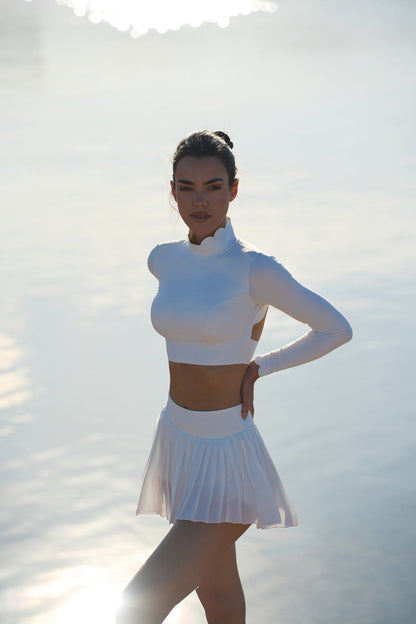 Open Back Long Sleeve Crop Top | White crop top