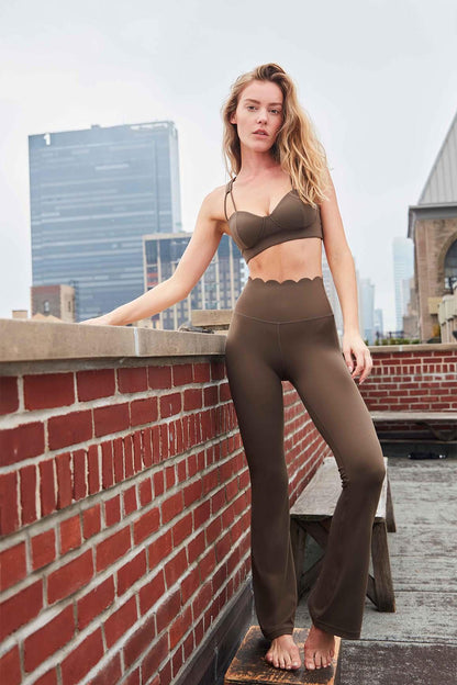 WISKII High-Waist Flare Legging - Olive Green | yoga legging breathable fabric & sculpting & lifting